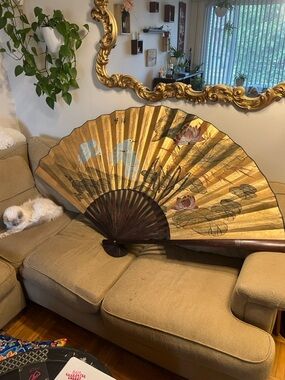 Giant Decorative Gold Lotus Hand Fan